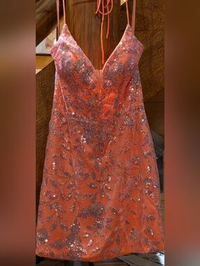NWT! Sparkling Coral Sequin Spaghetti-Strap Dress